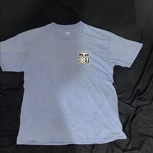 Obey Men's Light Blue Graphic Tee large size